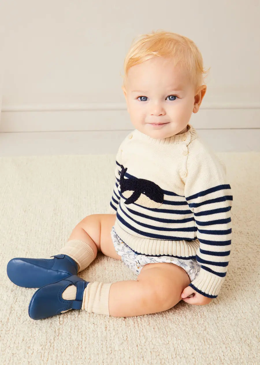 Whale Intarsia Striped Jumper in Blue (6mths-10yrs) Knitwear from Pepa London
