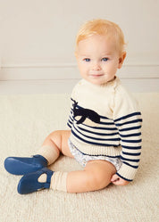 Whale Intarsia Striped Jumper in Blue (6mths-10yrs) Knitwear from Pepa London