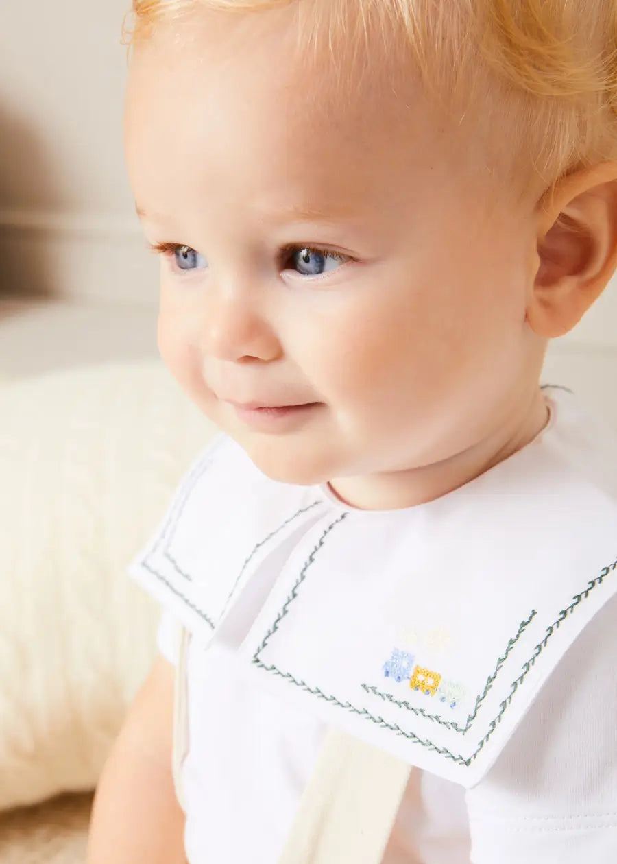 Train Embroidery Statement Collar Short Sleeve Bodysuit in Green (3mths-2yrs)