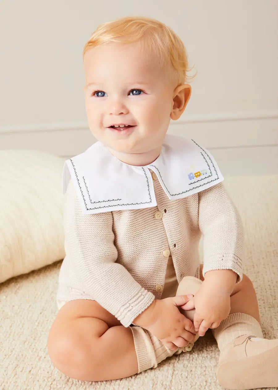 Train Embroidery Statement Collar Short Sleeve Bodysuit in Green (3mths-2yrs)