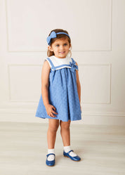 Broderie Anglaise Sleeveless Trapeze Dress in Blue (12mths-10yrs) Dresses  from Pepa London
