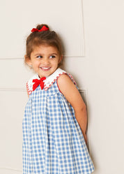 Victoria Gingham Embroidered Sleeveless Dress in Blue (12mths-12yrs)