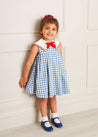 Embroidered Gingham Sleeveless Dress in Blue (12mths-10yrs) Dresses  from Pepa London