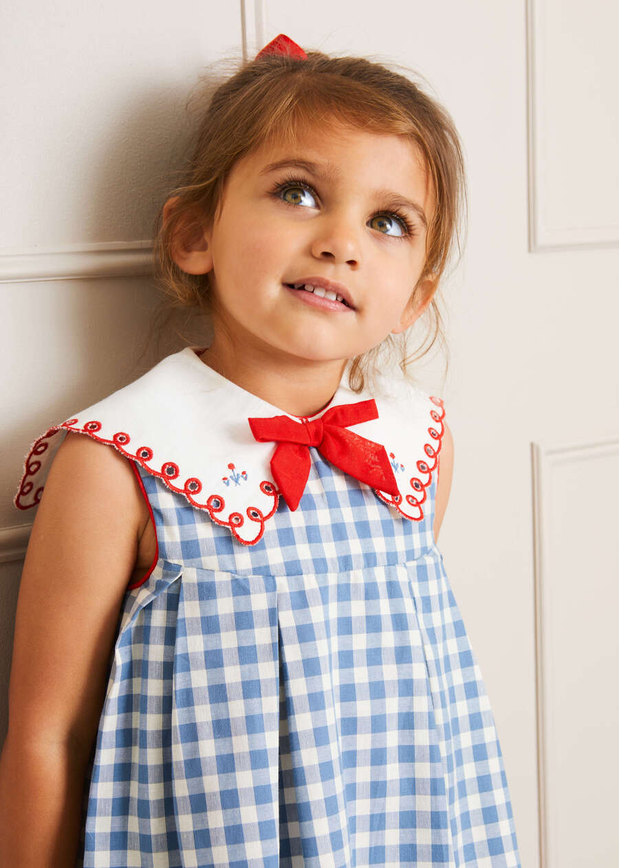 Embroidered Gingham Sleeveless Dress in Blue (12mths-12yrs) Dresses from Pepa London