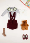 Velvet Button Detail Shorts with Braces in Burgundy (18mths-4yrs) Shorts  from Pepa London