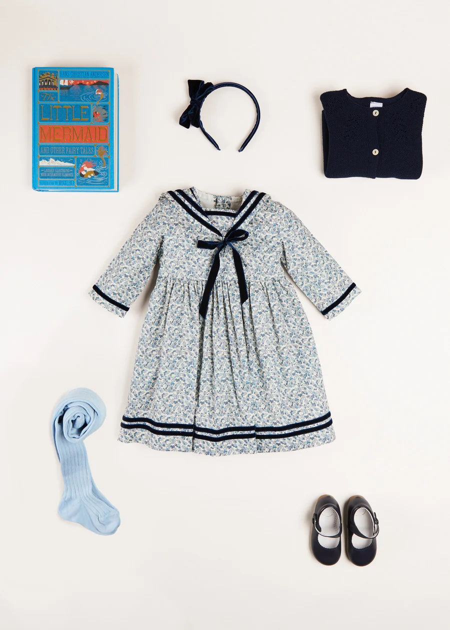 The Blue Floral Evelyn Mariner Dress Baby Girl Look Look  from Pepa London