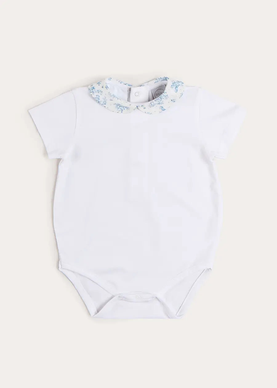 Audrey Toile Peter Pan Collar Bodysuit in Blue (1mth-2yrs) Tops & Bodysuits from Pepa London