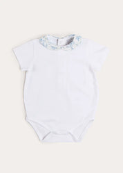 Audrey Toile Peter Pan Collar Bodysuit in Blue (1mth-2yrs) Tops & Bodysuits from Pepa London