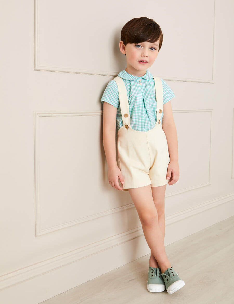 Gingham Peter Pan Collar Short Sleeve Shirt in Green (12mths-3yrs) Shirts  from Pepa London