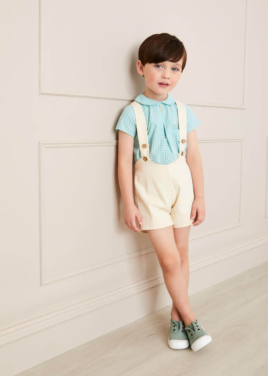 Gingham Peter Pan Collar Short Sleeve Shirt in Green (12mths-3yrs) Shirts  from Pepa London