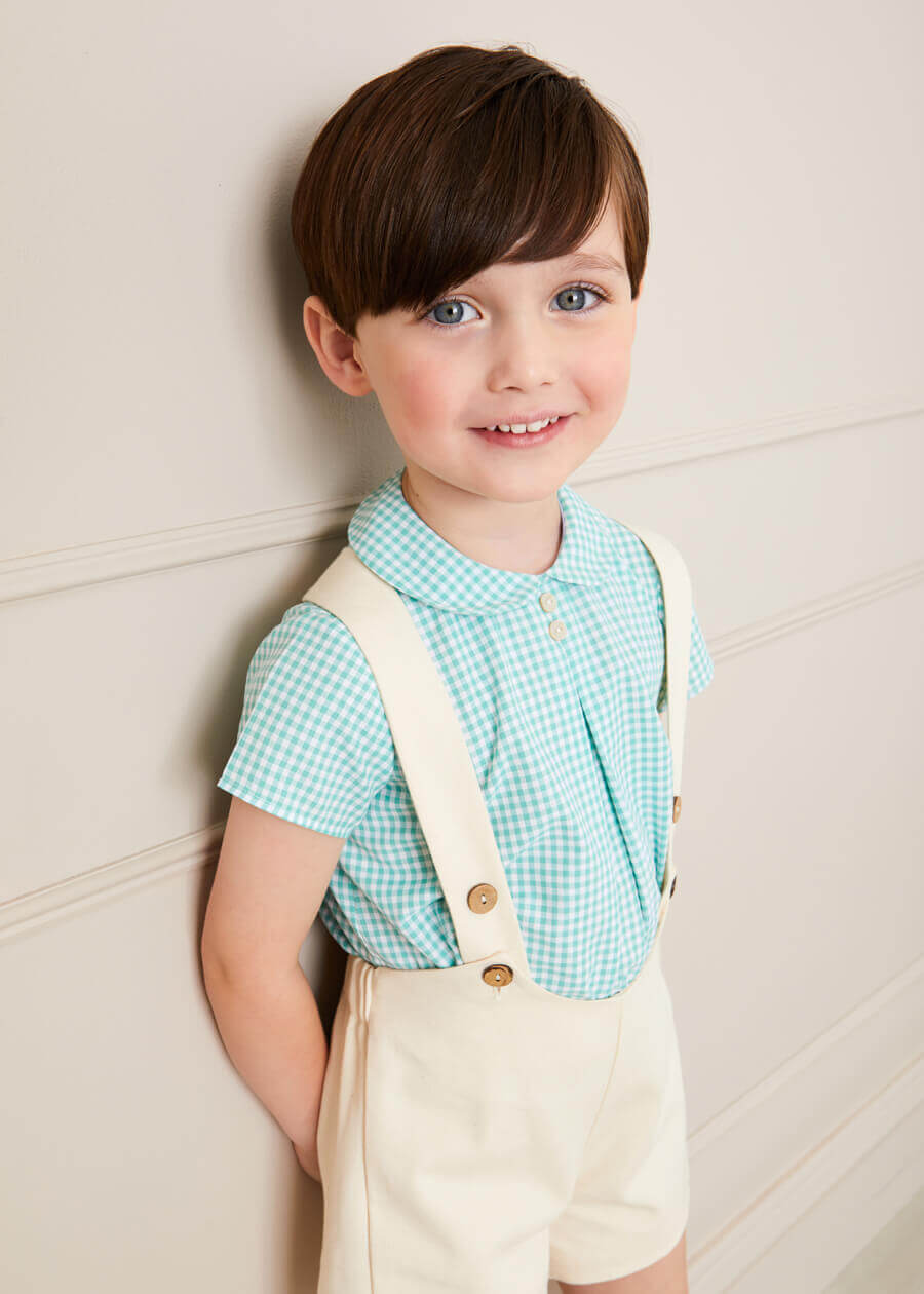 Gingham Peter Pan Collar Short Sleeve Shirt in Green (12mths-3yrs) Shirts  from Pepa London