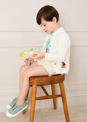 Nautical Boat Embroidery Polo Collar Cardigan in Cream (12mths-6yrs) Knitwear from Pepa London