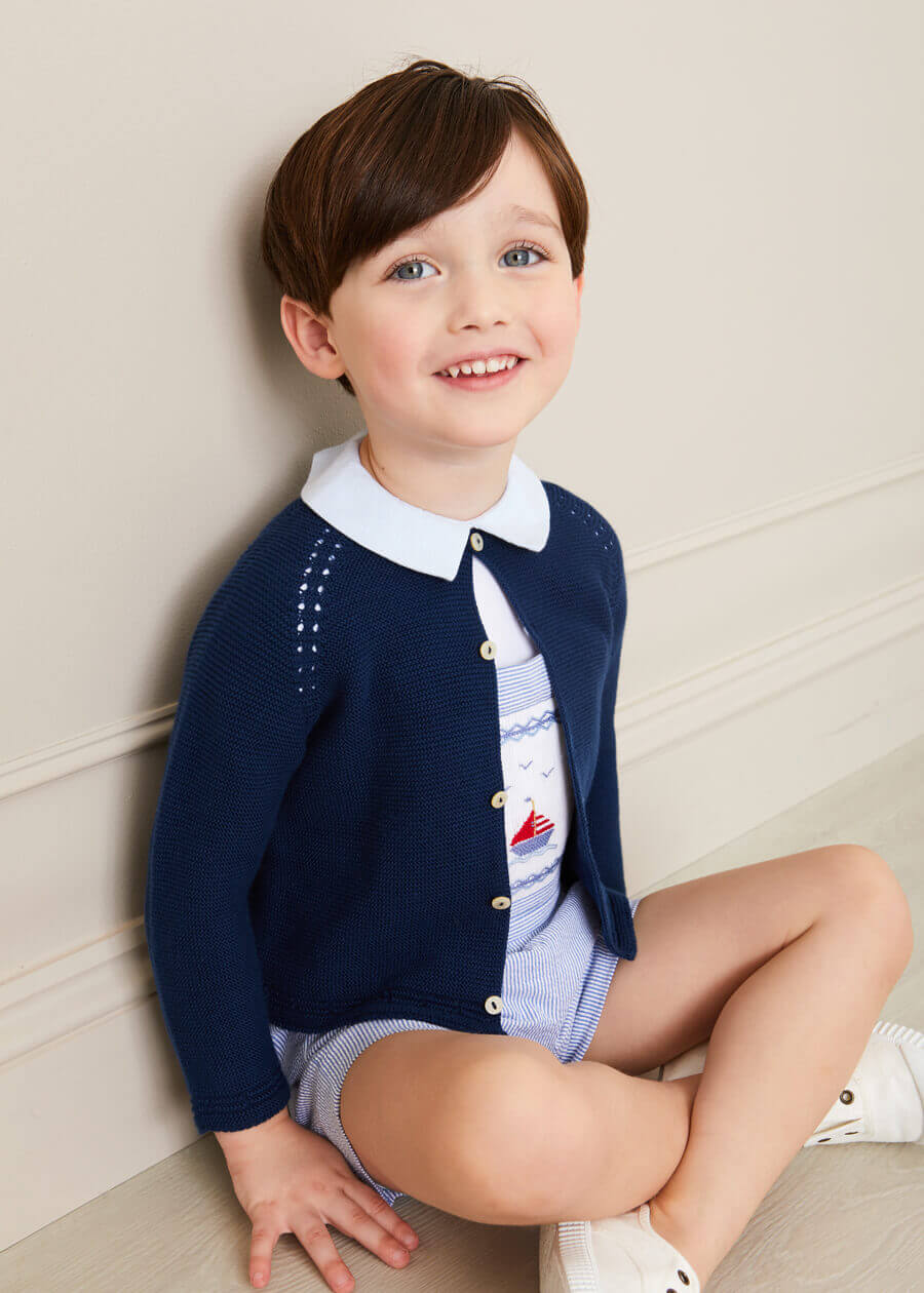 Nautical Striped Boat Embroidery Short Dungarees in Blue (18mths-4yrs) Dungarees  from Pepa London