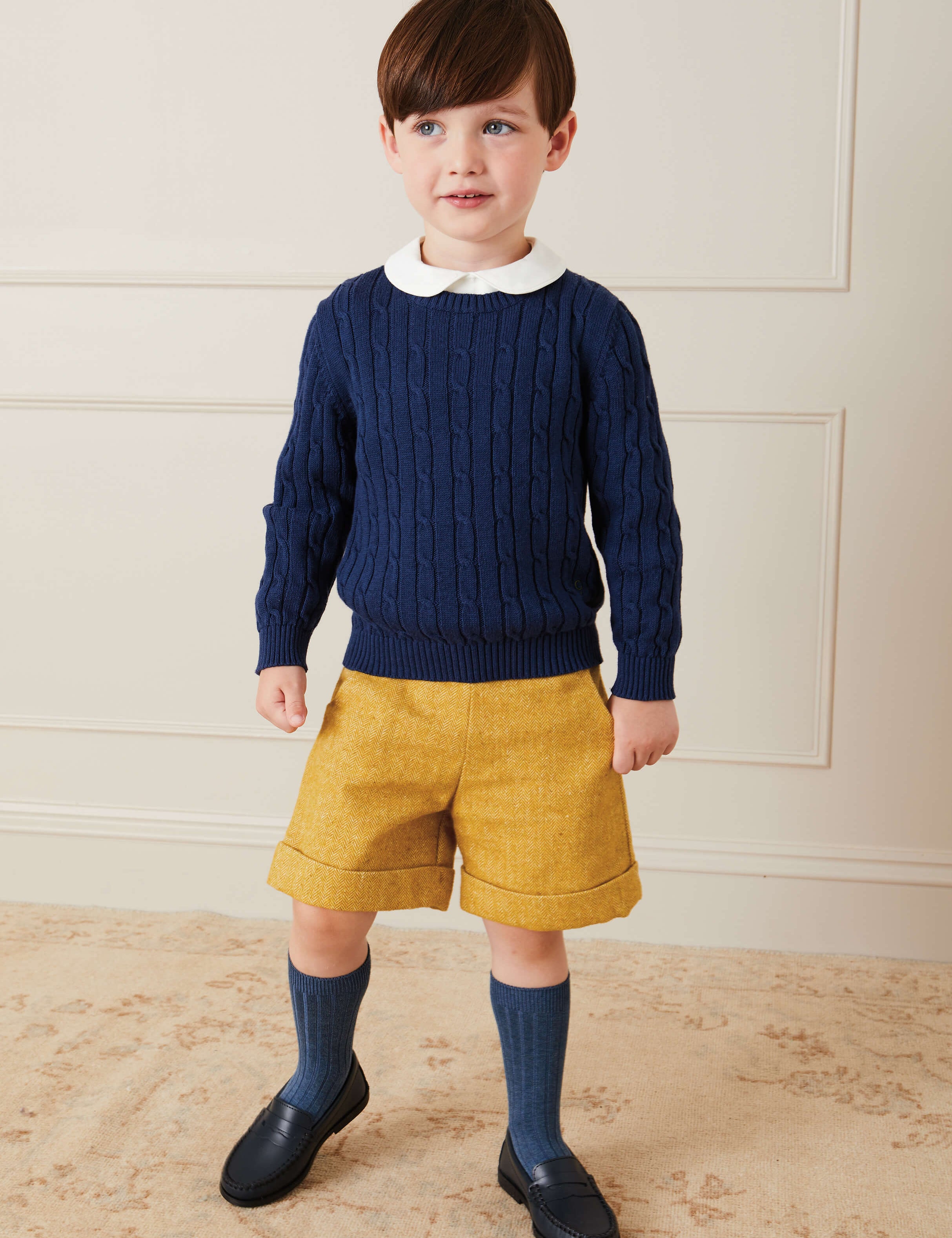 Herringbone Elasticated Waist Shorts in Mustard (18mths-3yrs) Shorts  from Pepa London