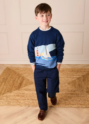 Seaside Postcard Knitted Jumper in Navy (18mths-6yrs) Knitwear from Pepa London