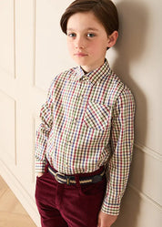Sinclair Check Oxford Collar Shirt in Burgundy (2-10yrs) SHIRTS from Pepa London