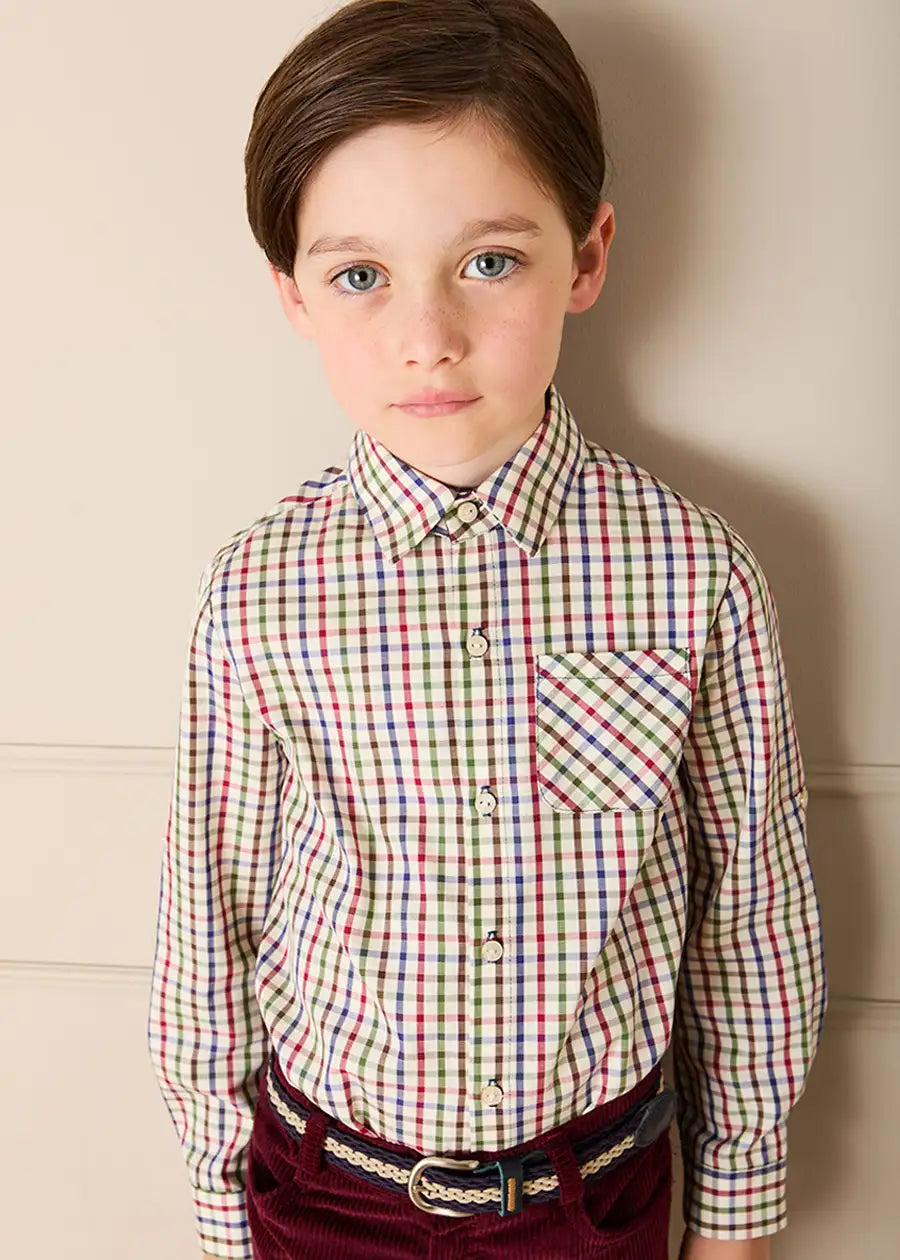 Sinclair Check Oxford Collar Shirt in Burgundy (2-10yrs) SHIRTS from Pepa London