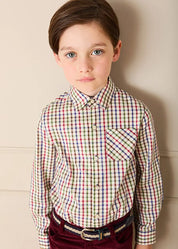 Sinclair Check Oxford Collar Shirt in Burgundy (2-10yrs) SHIRTS from Pepa London