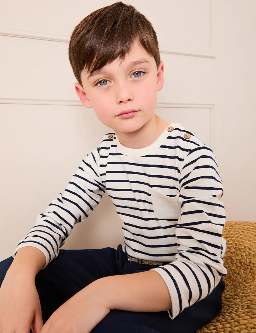 Sailor Stripe Long Sleeve Pocket Detail Top in White (2-10yrs) TOPS & BODYSUITS from Pepa London