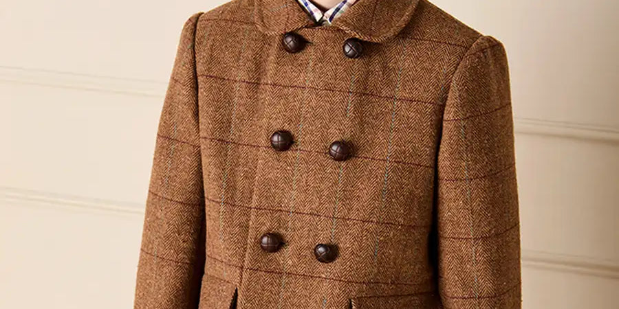 Devonshire Check Double Breasted Coat in Brown (2-10yrs) Coats from Pepa London