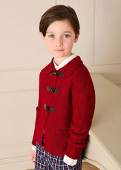 Knitted Toggle Fastening Cardigan in Red (12mths-10yrs) Knitwear from Pepa London