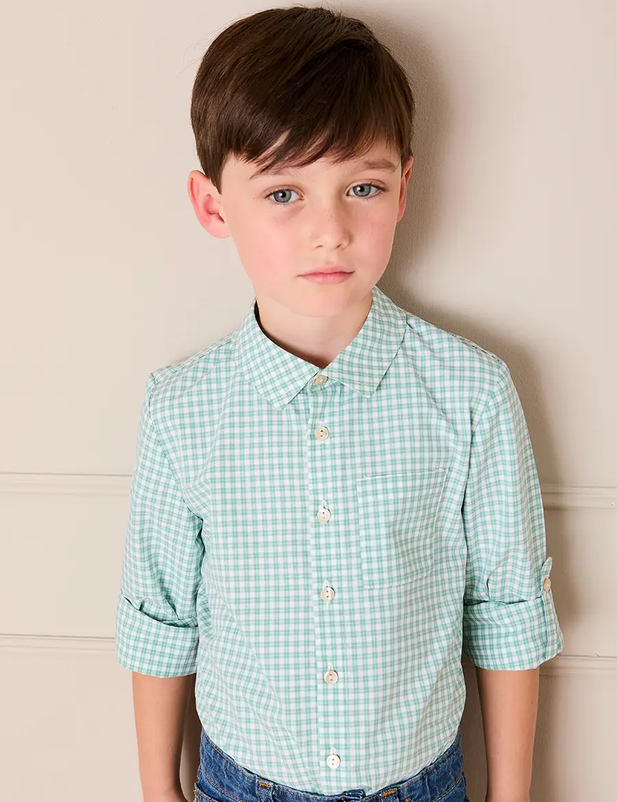 Lucas Check Pocket Detail Long Sleeve Shirt in Green (18mths- 10yrs) Shirts from Pepa London