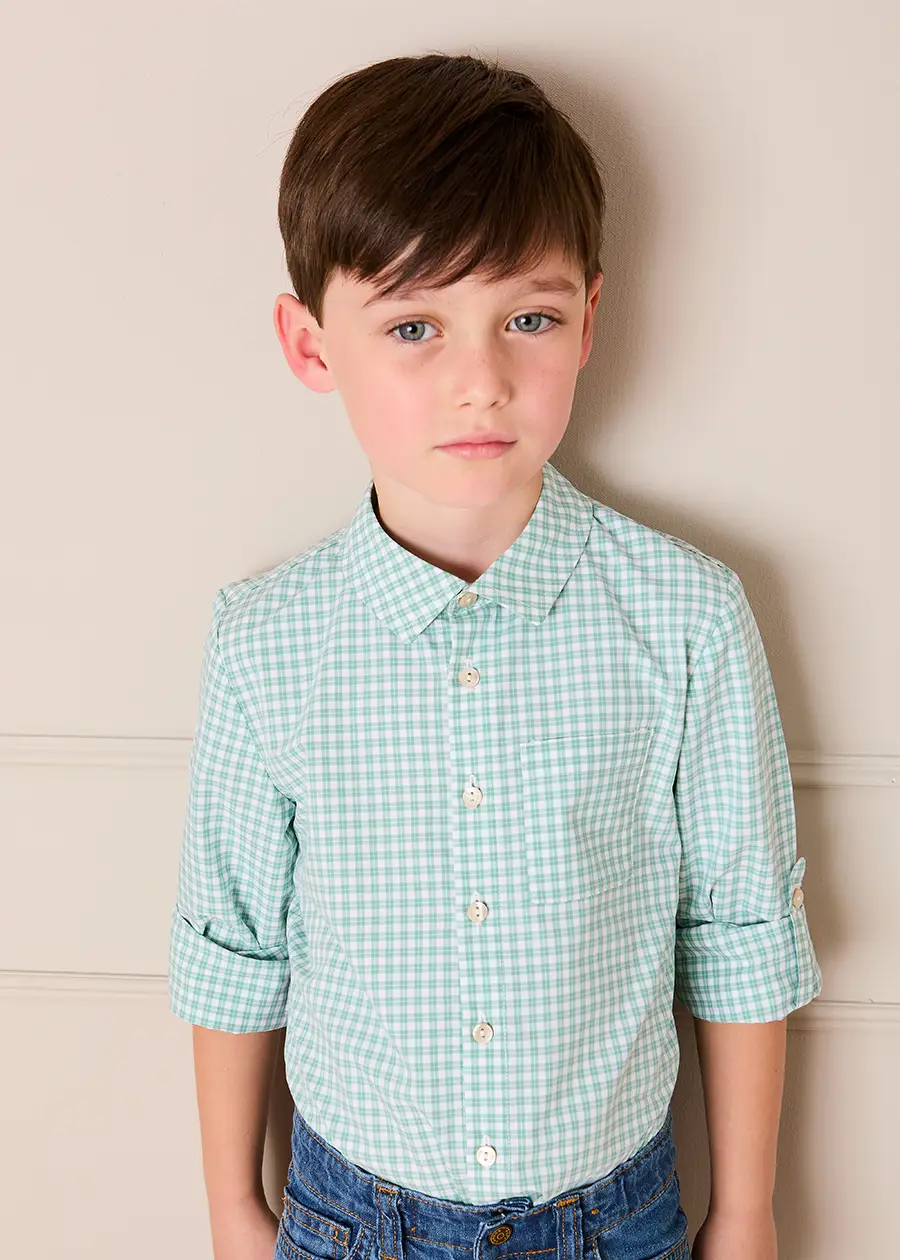 Lucas Check Pocket Detail Long Sleeve Shirt in Green (18mths- 10yrs) Shirts from Pepa London