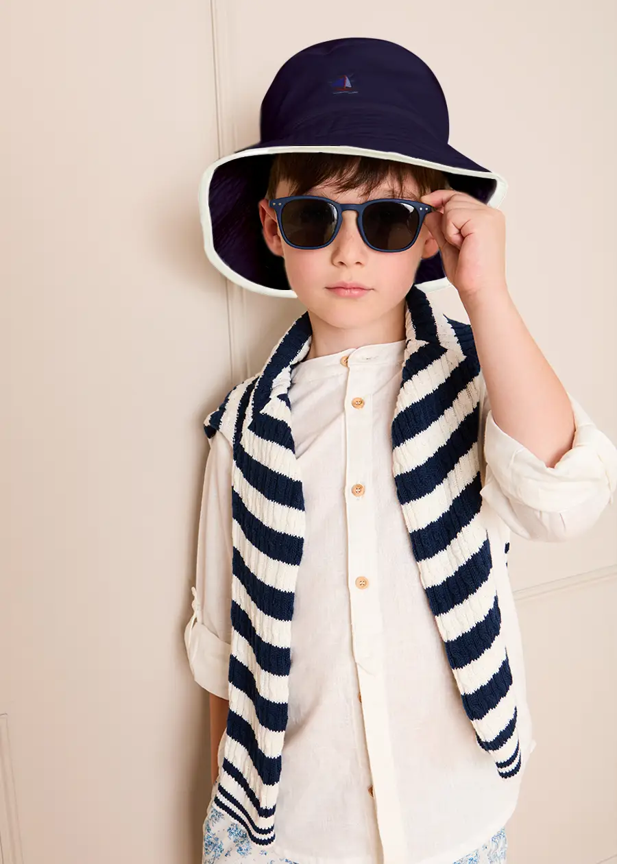 Boat Embroidered Beach Hat in Navy (S-L) Accessories from Pepa London