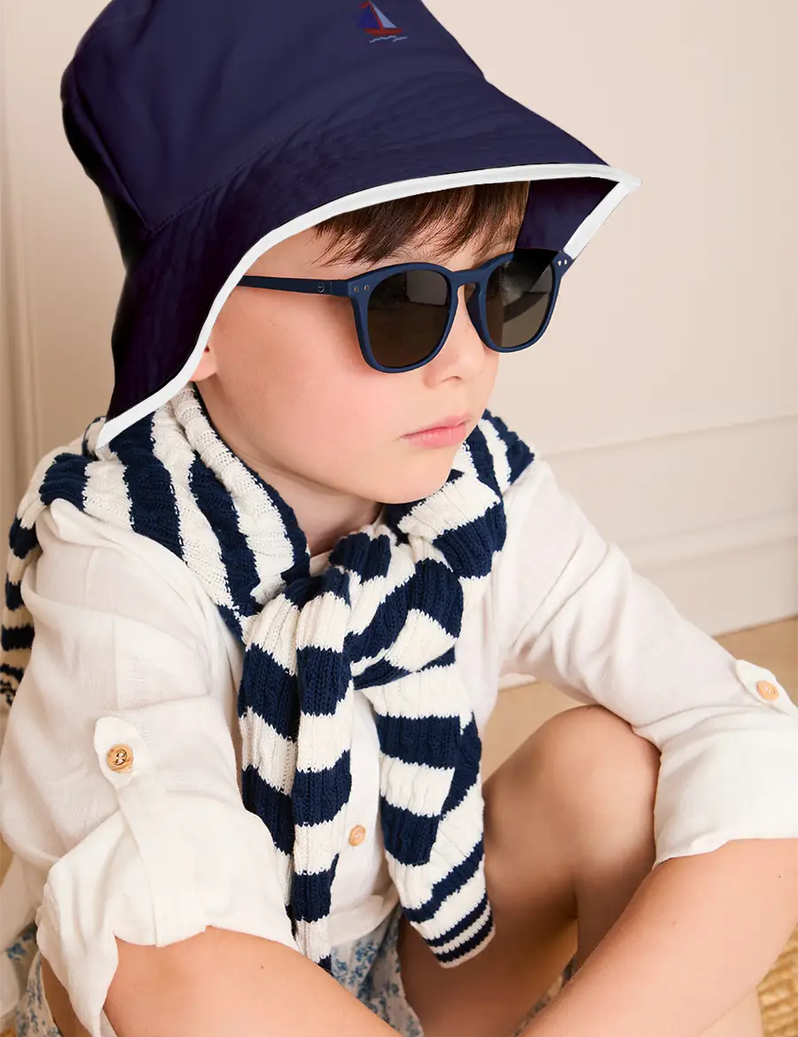 Boat Embroidered Beach Hat in Navy (S-L) ACCESSORIES from Pepa London