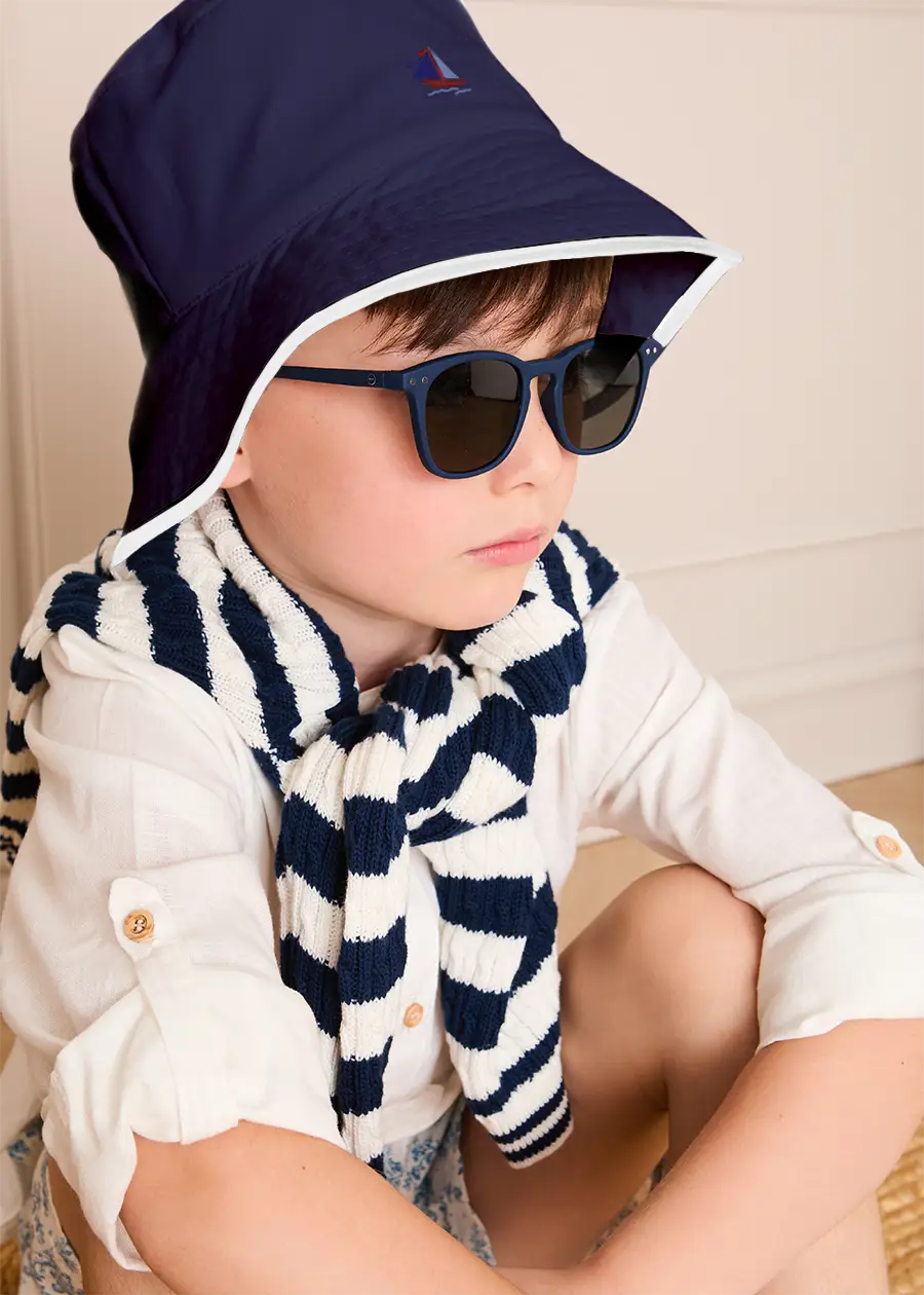 Boat Embroidered Beach Hat in Navy (S-L) Accessories from Pepa London