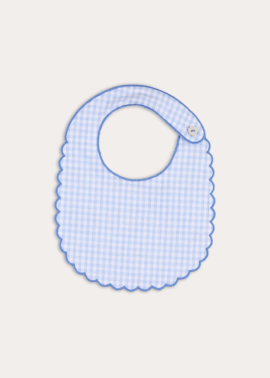William Check Scallop Edge Bib in Blue Accessories from Pepa London
