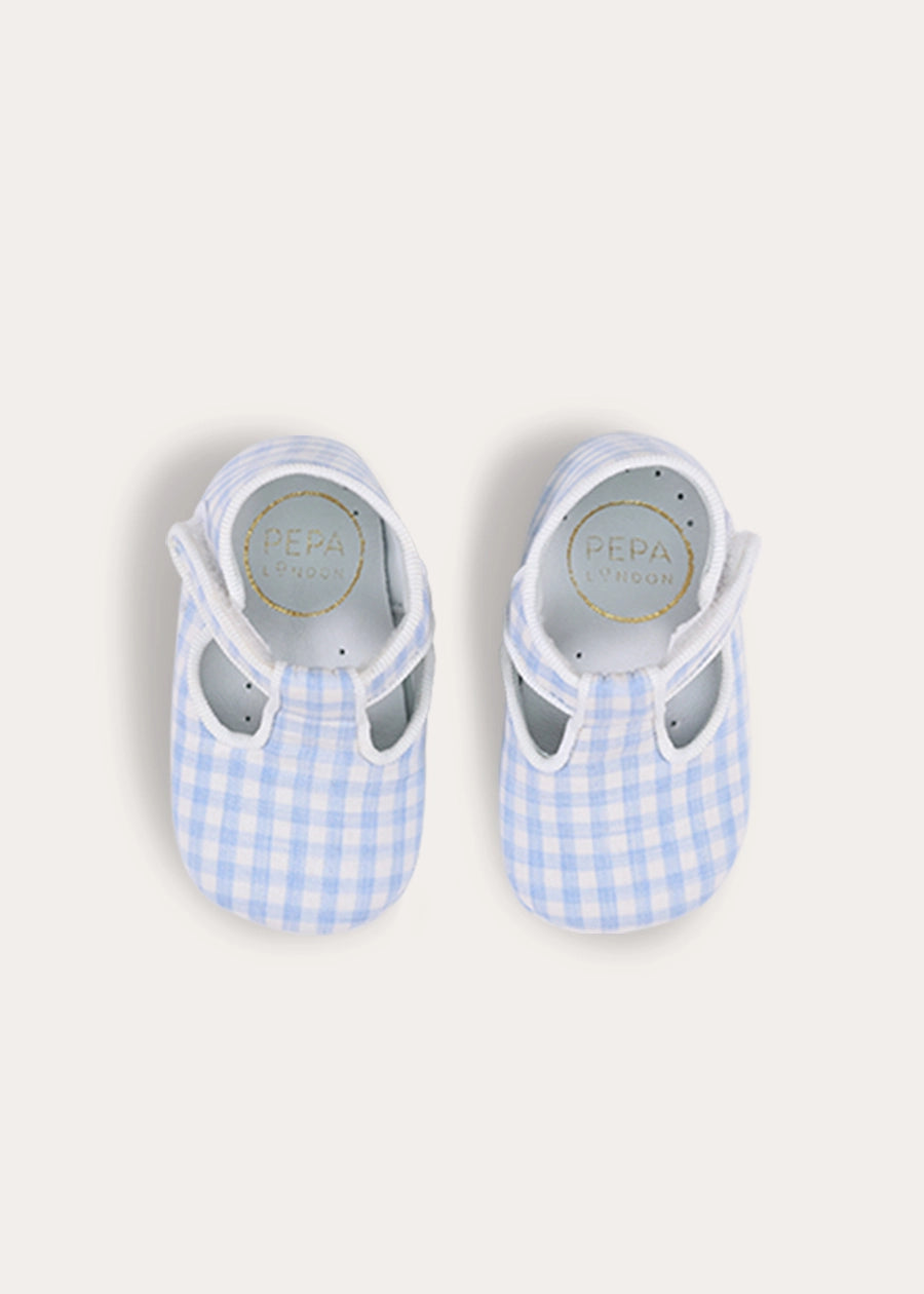 William Check T-Bar Shoes in Blue (17-20EU) Shoes from Pepa London