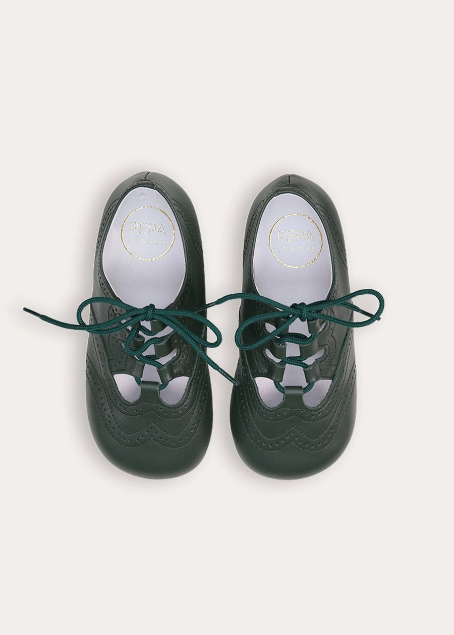 Leather Brogue Detail Lace Up Shoes in British Racing Green (20-26EU) Shoes from Pepa London
