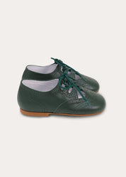 Leather Brogue Detail Lace Up Shoes in British Racing Green (20-26EU) Shoes from Pepa London