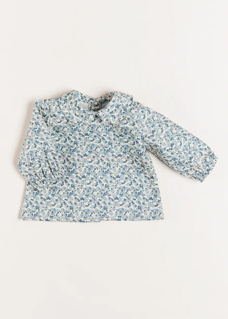 Evelyn Floral Long Sleeve Blouse in Blue (1-6mths) Blouses  from Pepa London