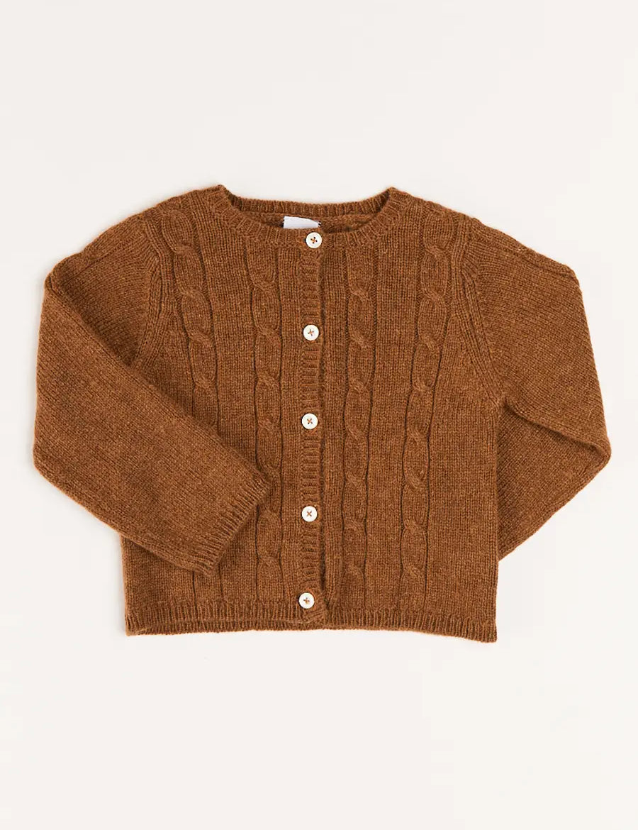 Cable Cardigan in Brown (6mths-3yrs) Knitwear  from Pepa London