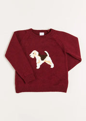 Doggy Intarsia Jumper in Burgundy (12mths-10yrs) Knitwear from Pepa London