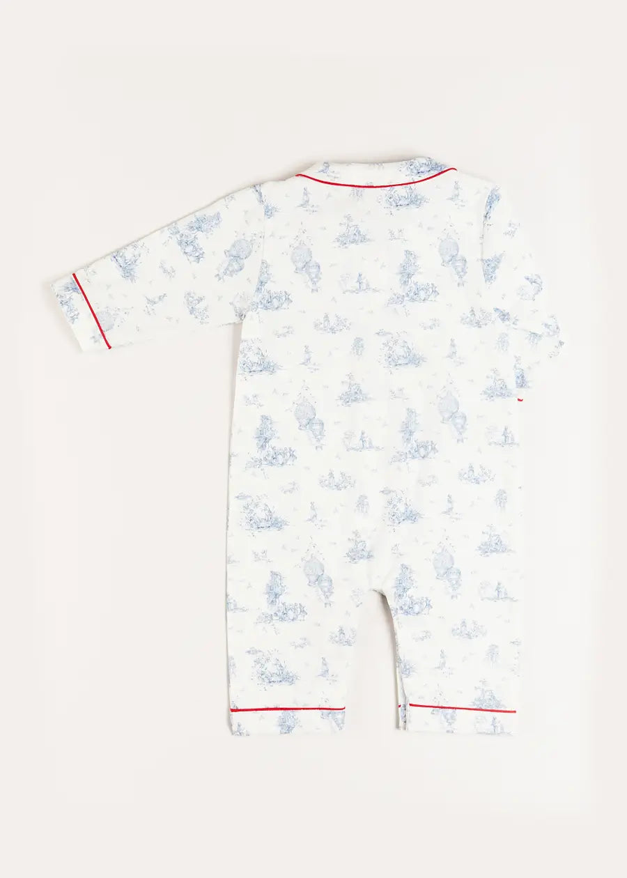 Toile Ruffle Collar Nightwear in Blue (6mths-3yrs) Nightwear  from Pepa London