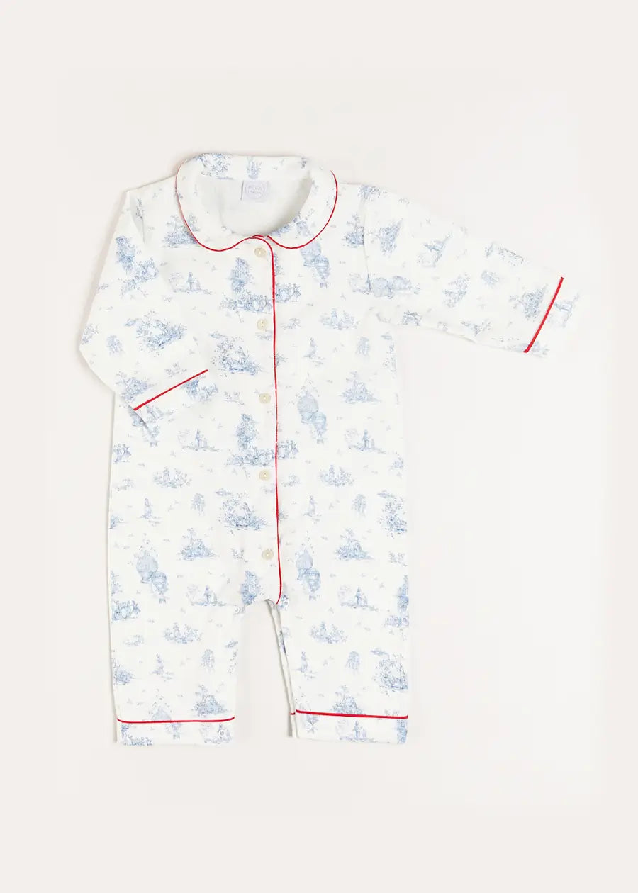 Toile Ruffle Collar Nightwear in Blue (6mths-3yrs) Nightwear  from Pepa London