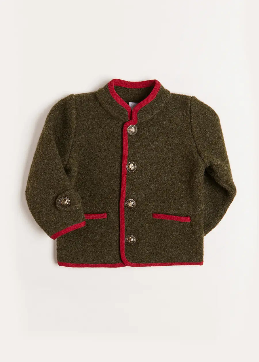 Austrian Single Breasted Contrast Trim Jacket in Green (18mths-10yrs) Coats  from Pepa London