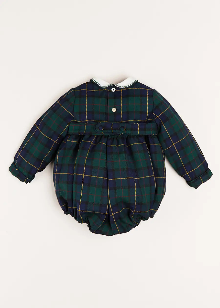 Windsor Tartan Smocked Romper in Green (6mths-2yrs) Rompers  from Pepa London