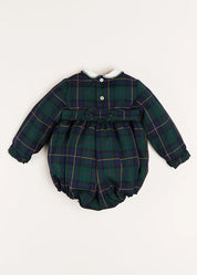 Windsor Tartan Smocked Romper in Green (6mths-2yrs) Rompers  from Pepa London