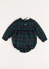 Windsor Tartan Handsmocked Romper in Green (6mths-2yrs) Rompers  from Pepa London