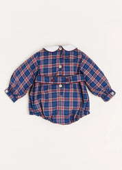 Eaton Check Hand Smocked Romper in Navy (6mths-2yrs) Rompers  from Pepa London