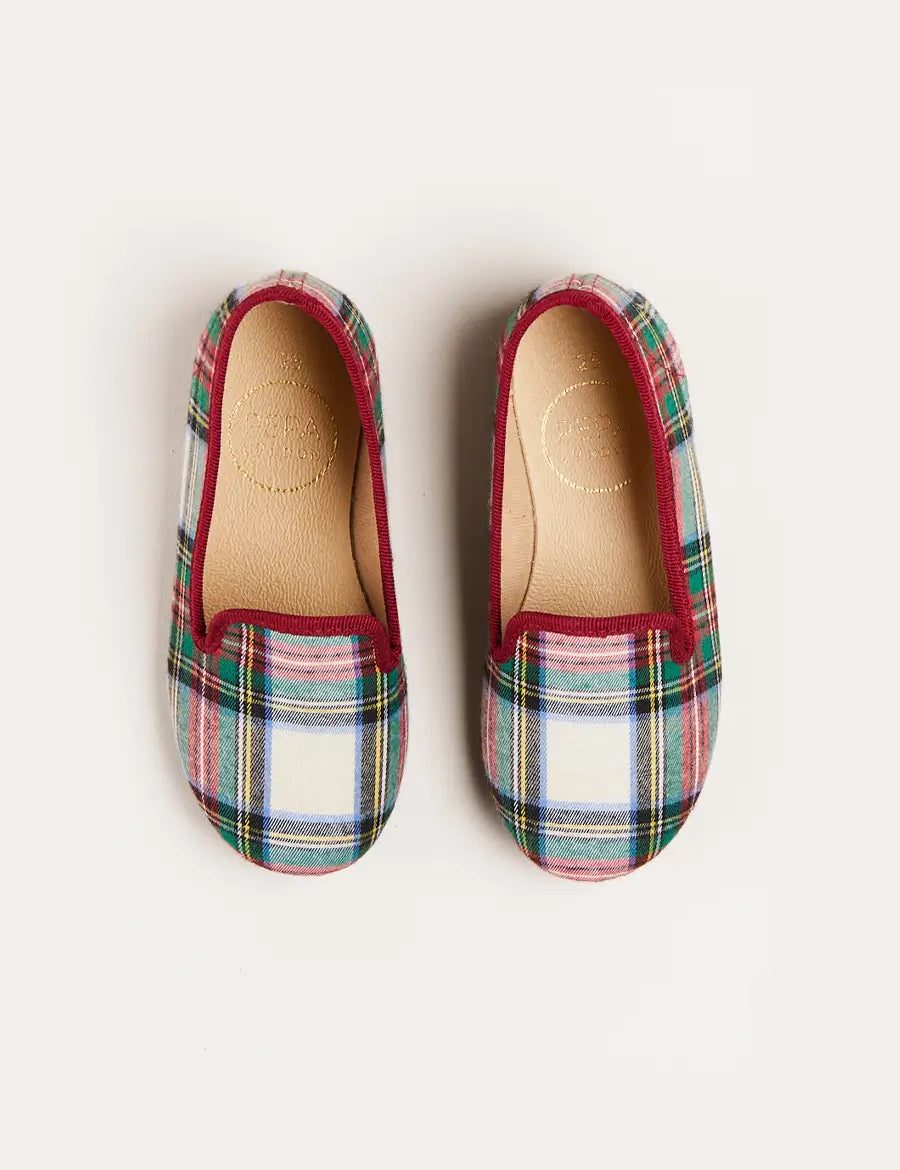 Sussex Tartan Slippers in Red (24-34EU) Shoes  from Pepa London