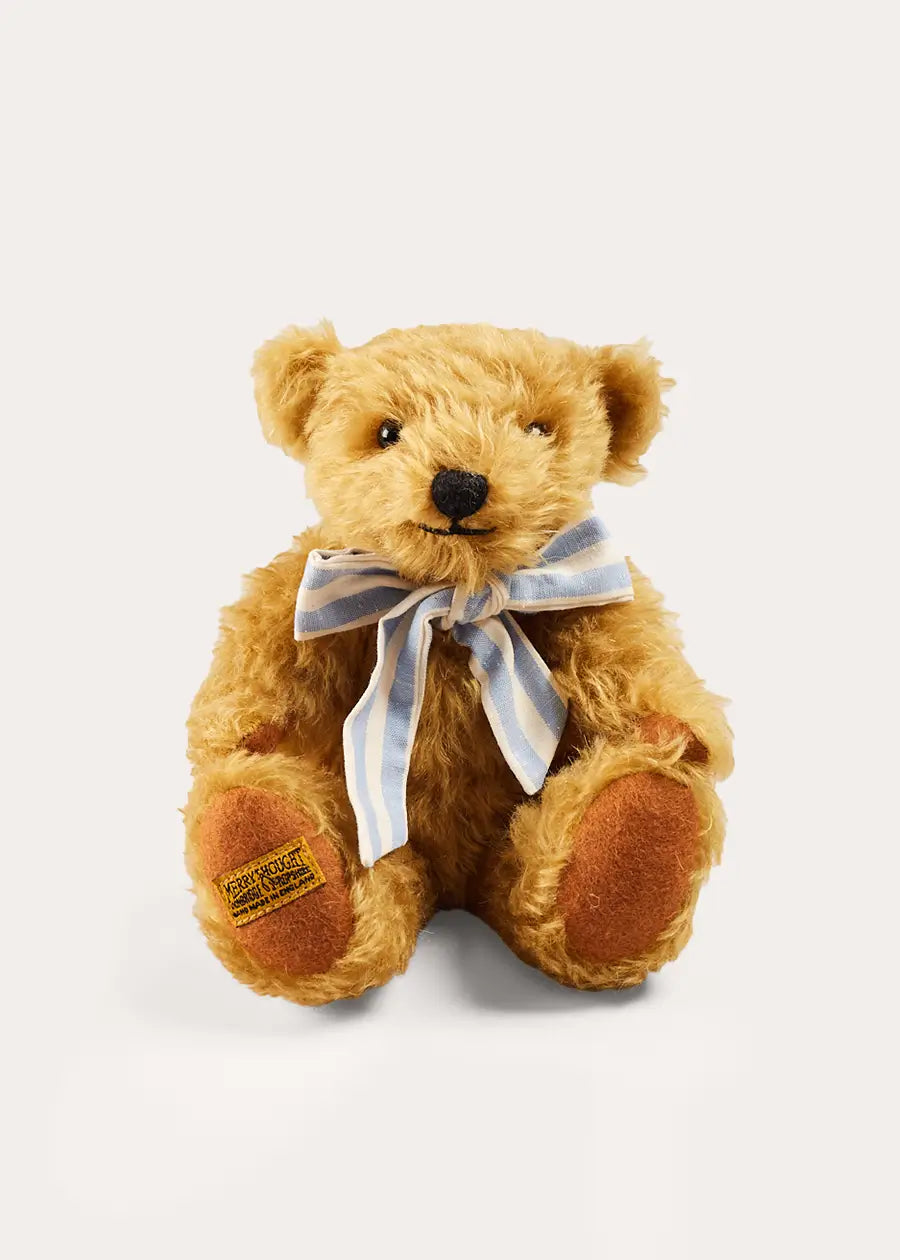 Limited Edition Merrythought & Pepa Teddy Bear With Regency Striped Bow in Blue (S-L) TOYS from Pepa London