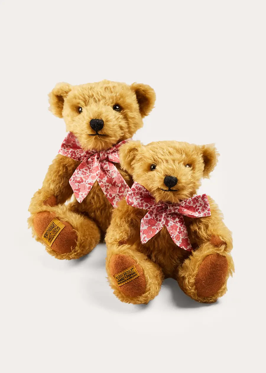 Limited Edition Merrythought & Pepa Teddy Bear With Emilia Floral Bow in Pink (S-L) TOYS from Pepa London
