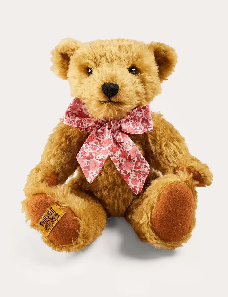 Limited Edition Merrythought & Pepa Teddy Bear With Emilia Floral Bow in Pink (S-L) TOYS from Pepa London
