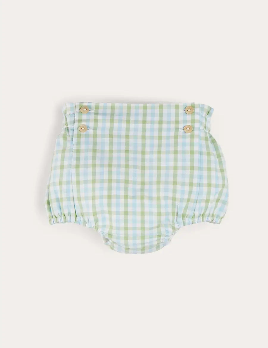 Maxwell Gingham Button Detail Bloomers in Green (1-18mths) BLOOMER from Pepa London