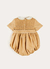 Peter Pan Collar Hand Smocked Short Sleeve Romper in Camel (6mths-2yrs) ROMPERS from Pepa London